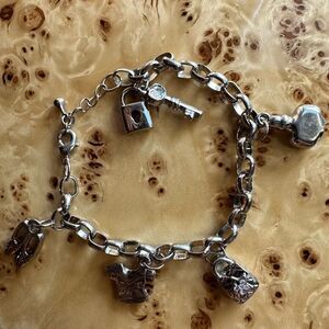 Silver Charm Bracelet Princess Bag Shoes Lock & Key Perfume Bottle